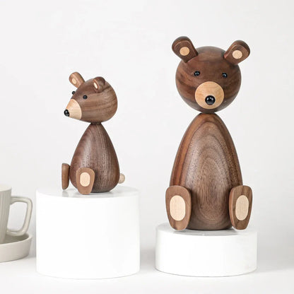 Wooden Bear Figurines Brown Scandinavian Decorative Sculptures Fall 2025 Cozy Shelf Mantel Accent Gift Idea