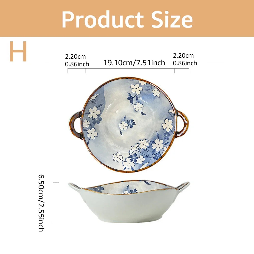 7.5 Ceramic Inch Noodle Bowl With Handles Floral Porcelain