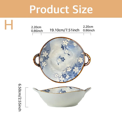 7.5 Ceramic Inch Noodle Bowl With Handles Floral Porcelain