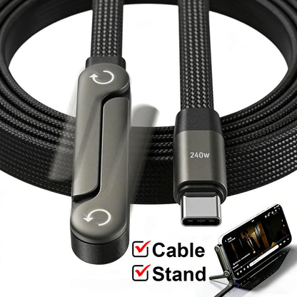 Fast USB-C Charging Cable - Elbow Design, 240W, Type-C To Type-C, Foldable Phone Stand, Back To School 2026 Gift