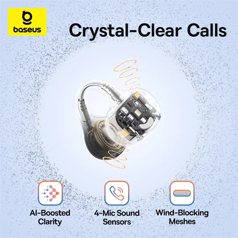 4-Mic Noise Cancellation Super Bass IP55 Sports 2026 – Baseus BC1 Open-Ear Clip Earbuds Bluetooth 6.0