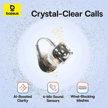 4-Mic Noise Cancellation Super Bass IP55 Sports 2026 – Baseus BC1 Open-Ear Clip Earbuds Bluetooth 6.0