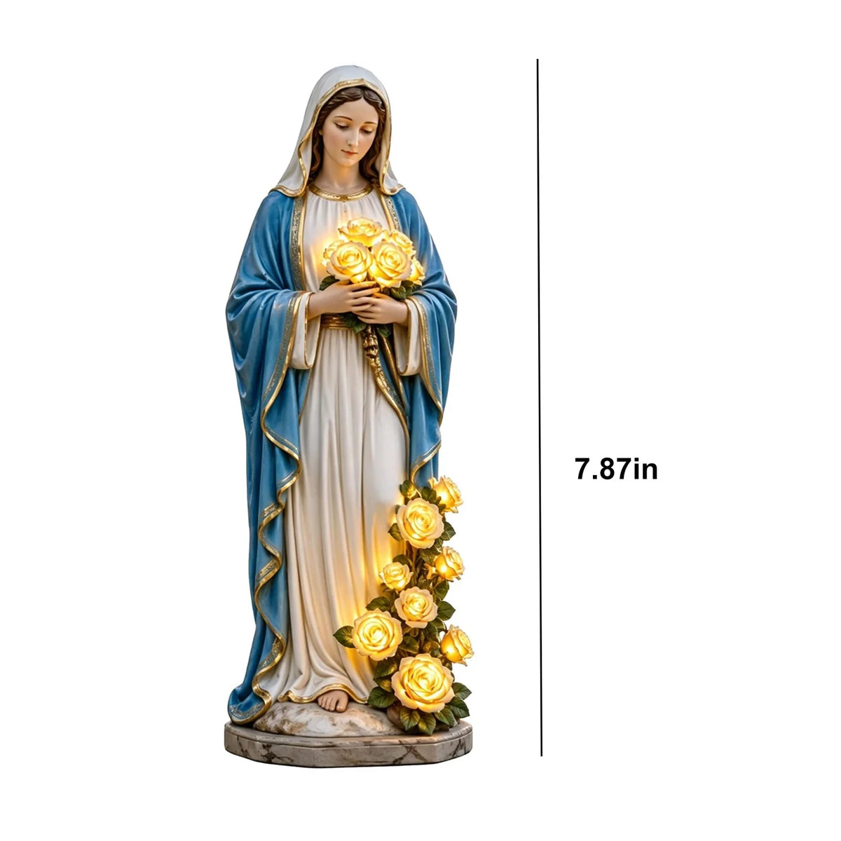 Mary Virgin Statue 7.87 Inch Outdoor Resin Garden Decor With Lighting Roses Religious Figurine Mother's Day Gift