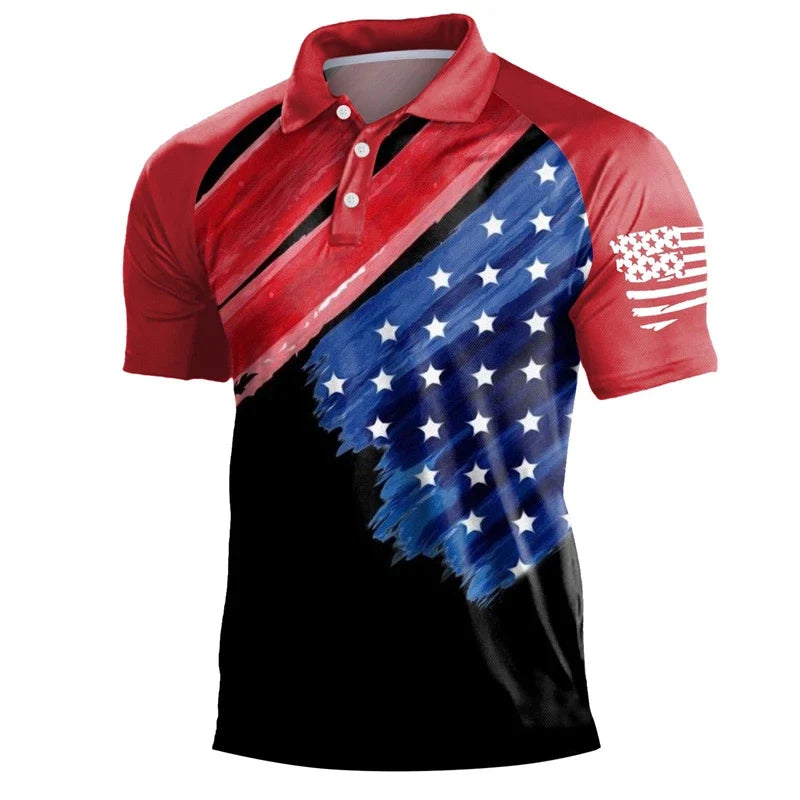 Breathable Men's Polo Shirt - Timeless Polo, Distressed USA Flag Print, Athletic Wear