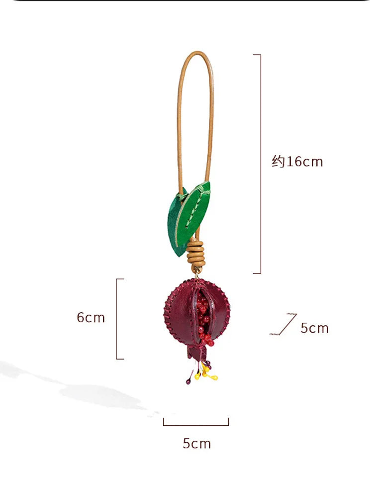 Leather Pomegranate Charm Keychain Bag And Car Decor