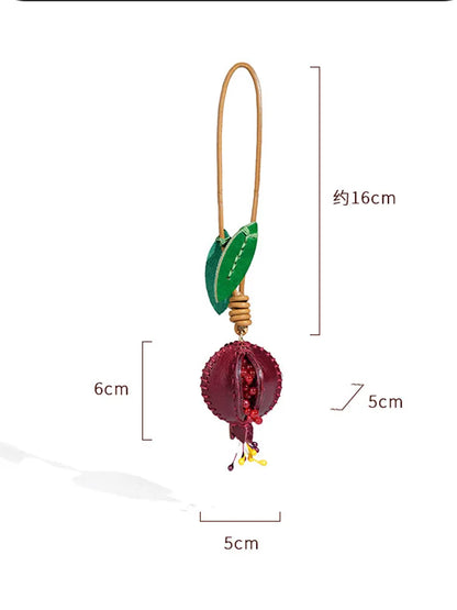 Leather Pomegranate Charm Keychain Bag And Car Decor