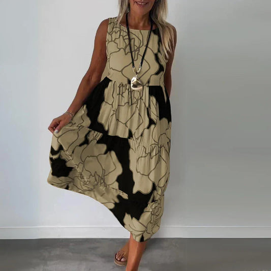 Floral Maxi Dress for Women, Sleeveless Long Dress in Breathable Fabric with Boatneck Neckline and Flattering Fit-1