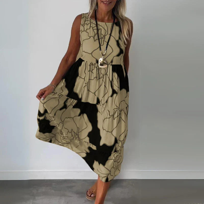 Variant image for Floral Maxi Dress for Women, Sleeveless Long Dress in Breathable Fabric with Boatneck Neckline and Flattering Fit-1