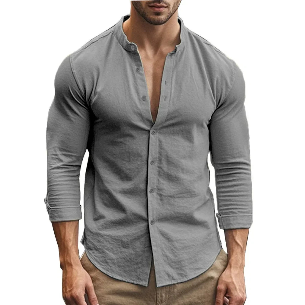 Variant image for Men's Dress Shirt, Lightweight Linen Cotton Blend, Adjustable Fit, Casual and Formal Style, Summer Elegance, Various Colors-15