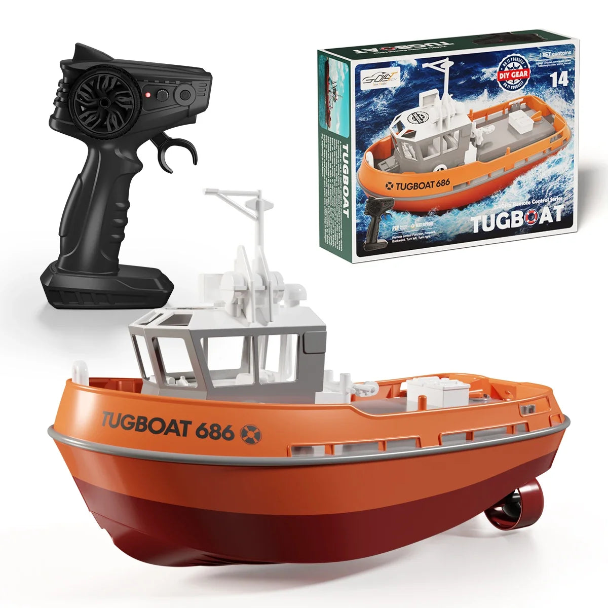 Powerful Dual Motor RC Tugboat Model - 1:72 Motor-Driven Remote Control Boat for Boys, Cordless Fun