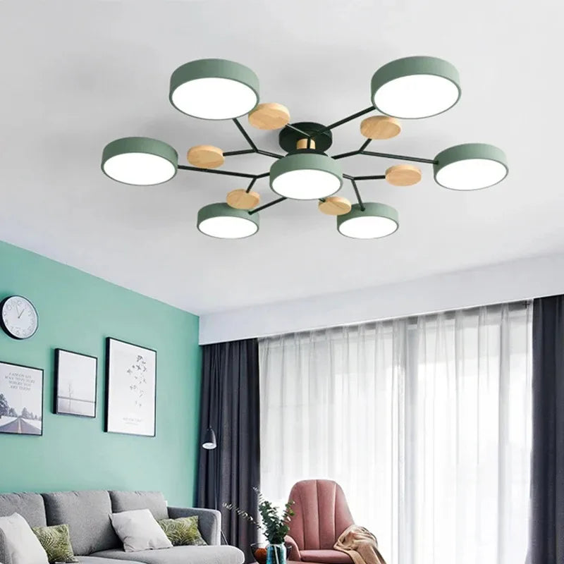 Ceiling Light LED Contemporary Fixture With Circular White Shades For Living Room