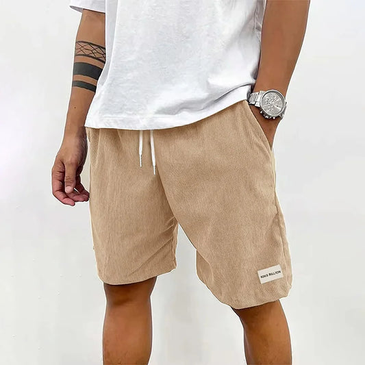 Corduroy Baggy Shorts Casual Summer Beach Trousers, Solid Color Sportswear for Men