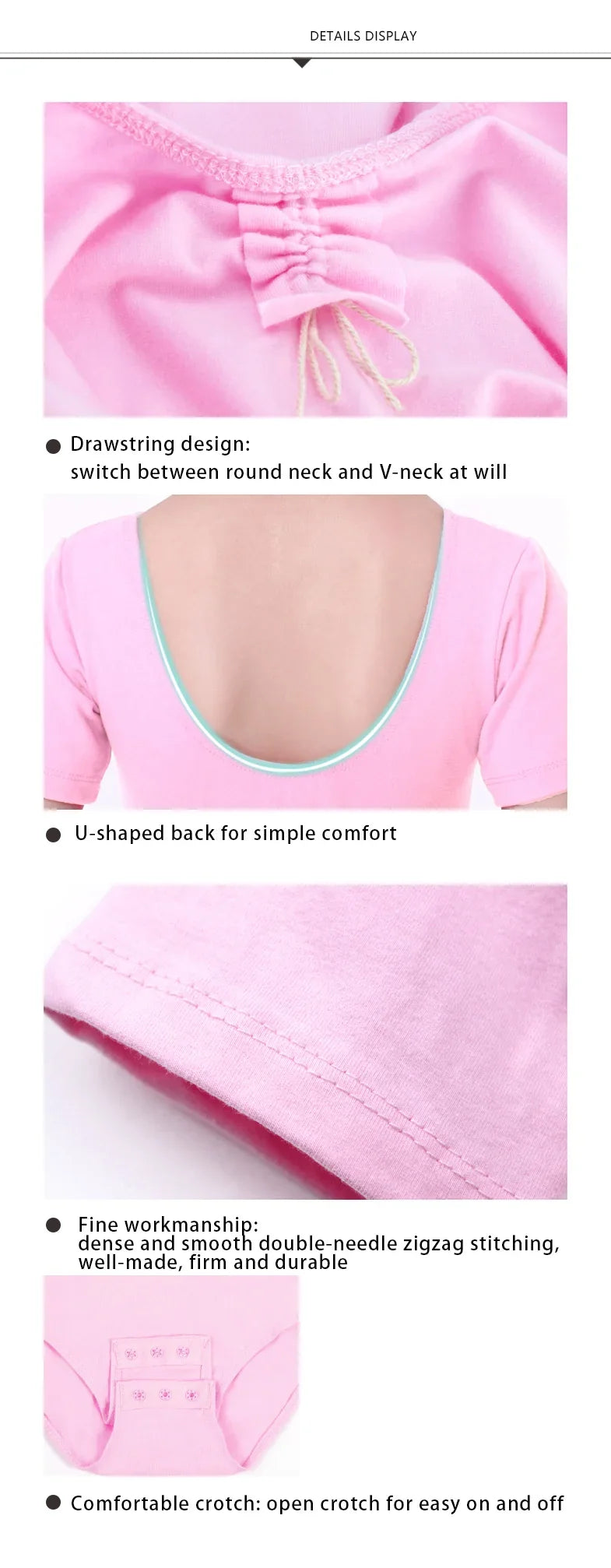 Plush girls' ballet leotard - short sleeve v-neck ruched, cotton knit, for dance practice and classic classes