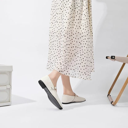 Women Supportive Mary Jane Flats - Square Toe, Leather