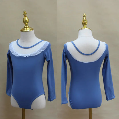 Light girls ballet leotard set - puff-sleeve top, tulle tutu skirt, polyester, for dance class