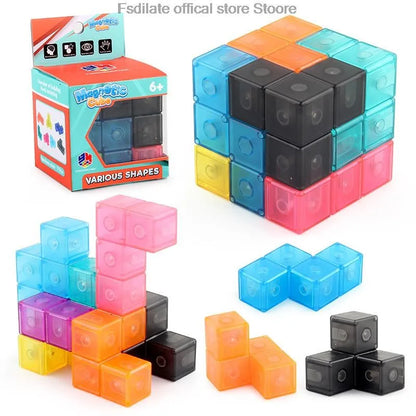 Magnetic Removable Cube Building Blocks - Educational Fidget Puzzle Toy for Kids, Fun Gift for Early Learning