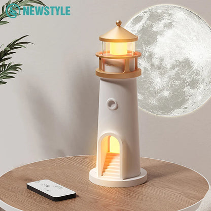 Projection Moon Light Lighthouse Desktop Night Lamp Dimmable Bluetooth Speaker Motion Sensor Holiday 2025 Gift