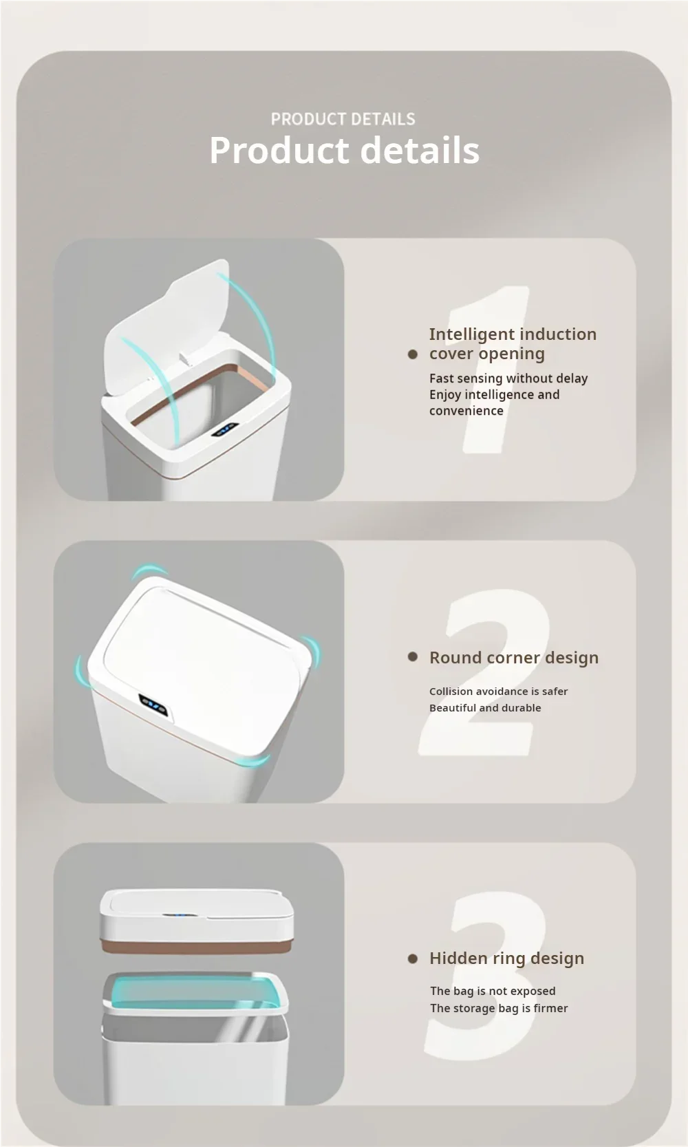 Touchless Smart Sensor Trash Can 15L Water-Resistant Automatic