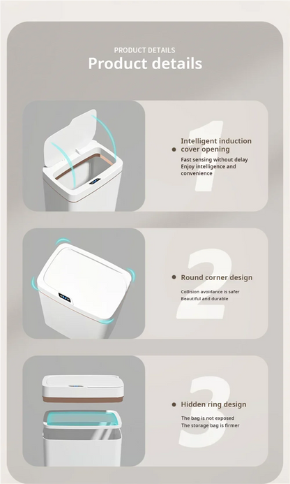 Touchless Smart Sensor Trash Can 15L Water-Resistant Automatic