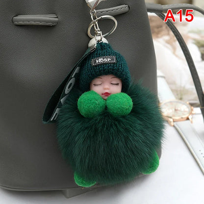 Sleeping Pompom Baby Keychain Plush Bag Charm Cute Gift