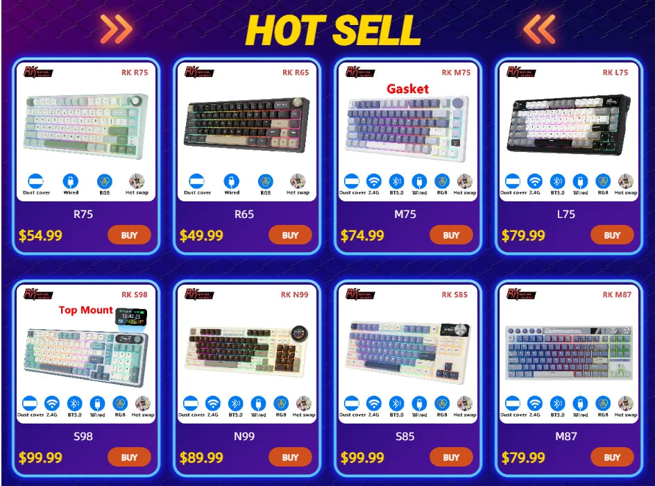 Keyboard Mechanical R75 Gasket 80Key RGB Hot Swap Spanish