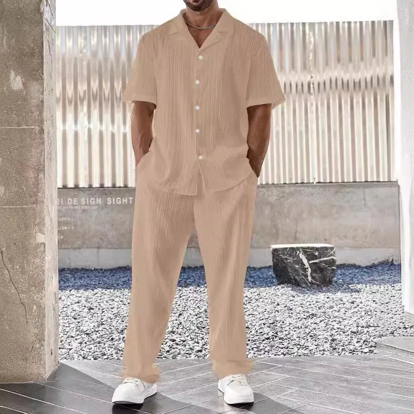 Variant image for Elegant Men's Shirt and Pants Set, Lightweight Breathable Fabric, Tailored Fit for Versatile Style-6