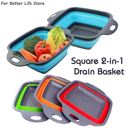 Silicone2026 Edition Folding Drain Basket 2-In-1 Collapsible Colander For Fruits And Vegetables Space-Saving Kitchen Device Fall