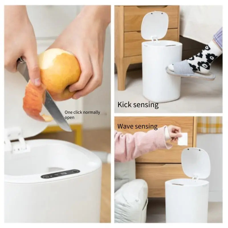 Smart Sensor Trash Bin With Flip Lid For Household Touchless
