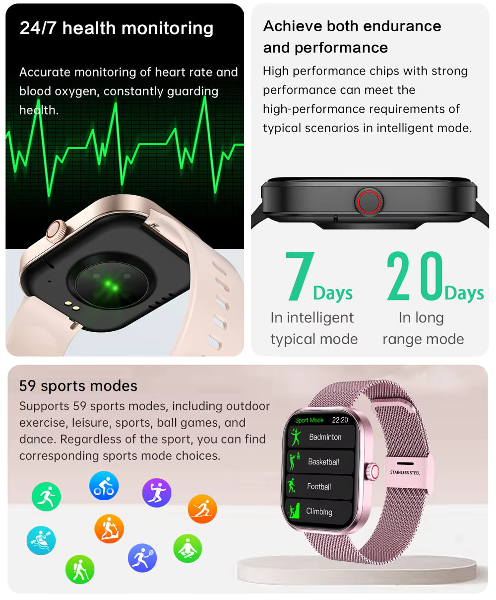 Health 2025 Smartwatch BP+ECG+HRV+BG Monitor with SpO2, Heart Rate, Sleep & Fitness Tracking