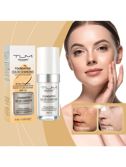 Color-Changing Liquid Foundation with SPF - Long-Lasting Water-Resistant Oil-Control Sunscreen Cream 30ml