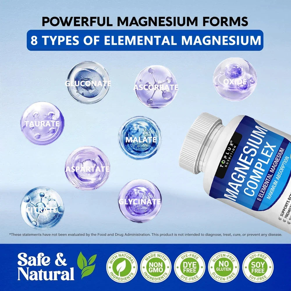 Complex Magnesium 1000mg 8 Elemental Magnesium Dietary Supplement Fall 2026 Wellness High Absorption Sleep Support