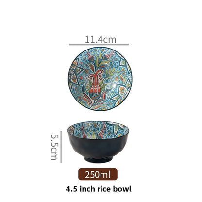 Ceramic Bohemian Rice Bowl Retro Noodle Bowl Kitchen Gift
