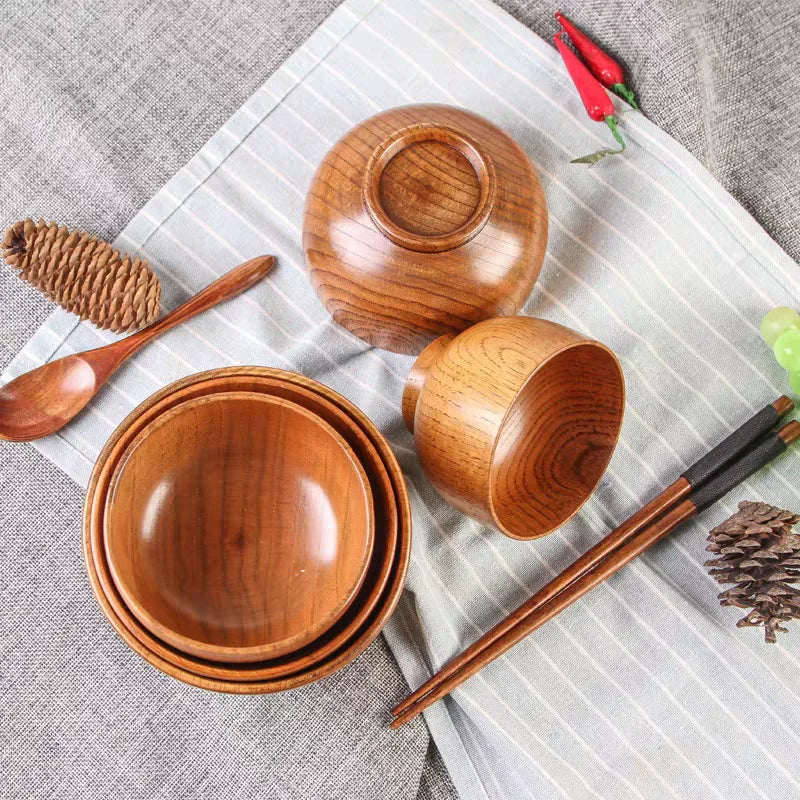 Wood Jujube Soup Bowls Solid Wooden Japanese Bowls