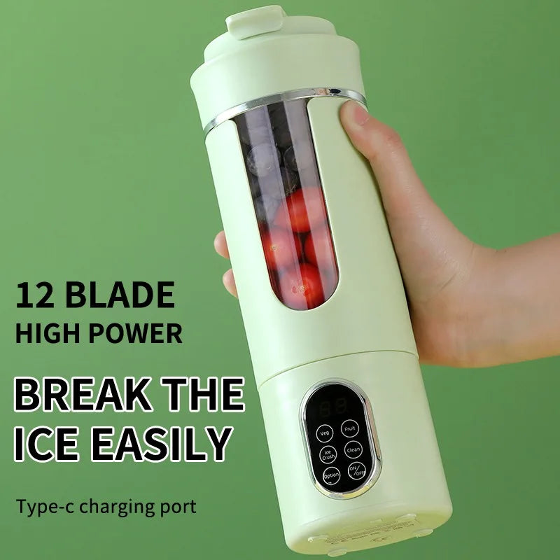 Portable2026 Edition Juicer USB Battery-Powered 530ml Personal Blender 12 Blade Ice Crushing 4 Gears 7.4V Viral Trend