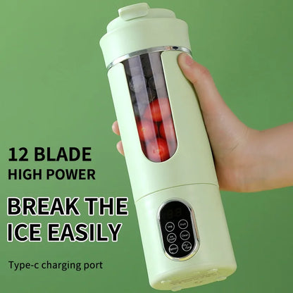 Portable2026 Edition Juicer USB Battery-Powered 530ml Personal Blender 12 Blade Ice Crushing 4 Gears 7.4V Viral Trend