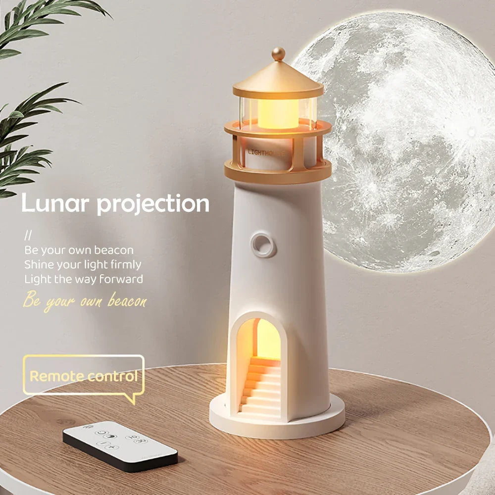 Projection Moon Light Lighthouse Desktop Night Lamp Dimmable Bluetooth Speaker Motion Sensor Holiday 2025 Gift