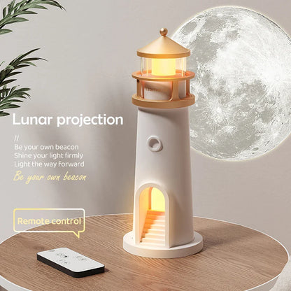 Projection Moon Light Lighthouse Desktop Night Lamp Dimmable Bluetooth Speaker Motion Sensor Holiday 2025 Gift