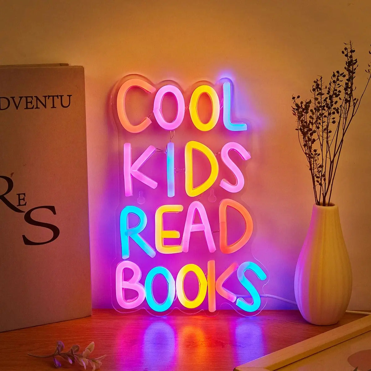 LED2025 Edition Neon Sign Multicolor, Cool Kids Read Books Wall Decor USB Powered, Kids Room Party Wedding Back To School
