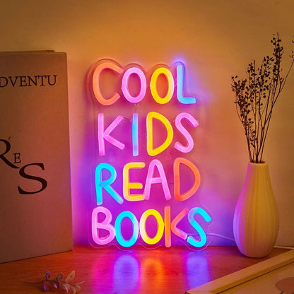 LED2025 Edition Neon Sign Multicolor, Cool Kids Read Books Wall Decor USB Powered, Kids Room Party Wedding Back To School