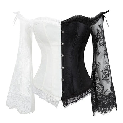Women's Supportive Corset Top - Off Shoulder, Lace Satin