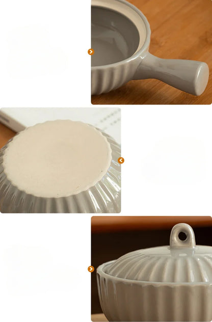 Single Ceramic Handle Bowl With Lid Japanese Style
