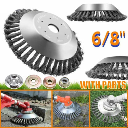Universal Steel Wire Brush Trimmer Head - 6/8inch Garden Device for Grass & Lawn Maintenance