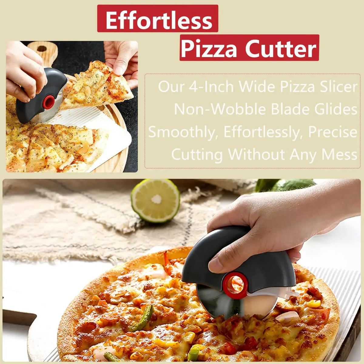 Stainless Steel Roller Cutter for Pizza and Cake Slicing Device