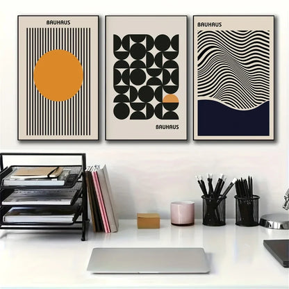 Contemporary Bauhaus Patterned Wall Art Prints Three Piece Kit