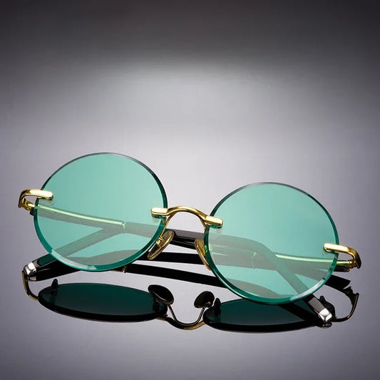 Fashion Timeless Rimless Sunglasses Women Men Dark Green Lens Retro Round Eyeglasses Outdoor Driving