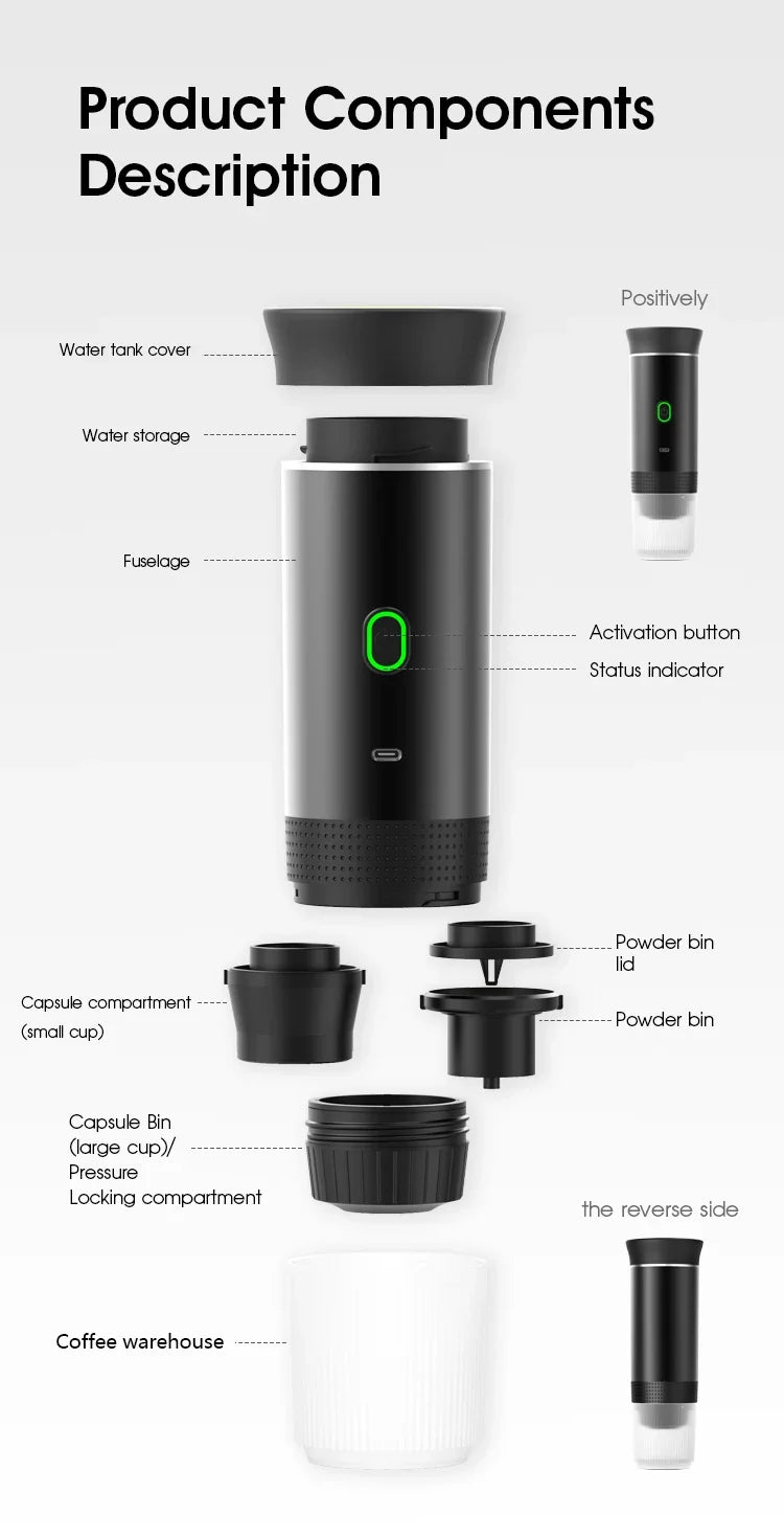 Travel-Friendly Espresso Machine Cordless 3 In 1 Travel Car Camp