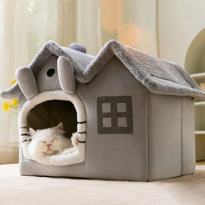 Cat Bed Foldable Cave House Plush Kennel Winter 2025 Cozy Washable Hideaway For Compact Dogs And Cats