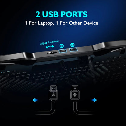 Laptop Cooling Pad with 5 Quiet Fans, Flexible Height & Phone Holder - Compatible with 12-15.6 Inch Laptops