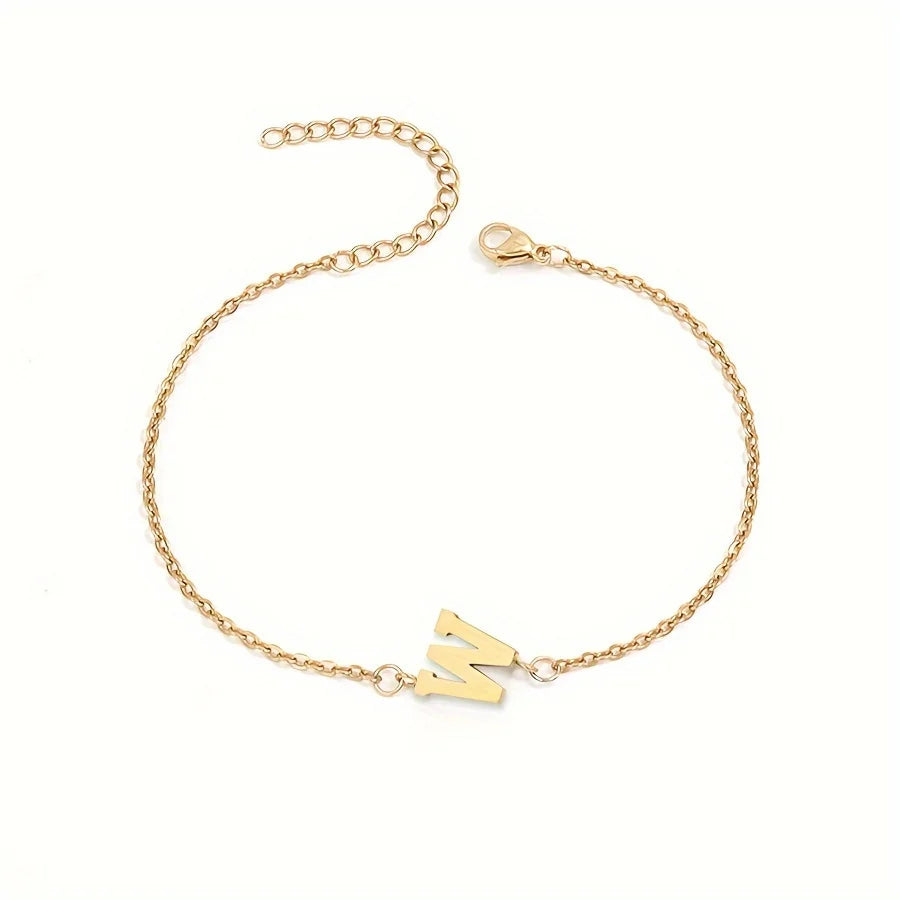 Letter Initial Bead Bracelet Thin Chain Minimalist Elegant