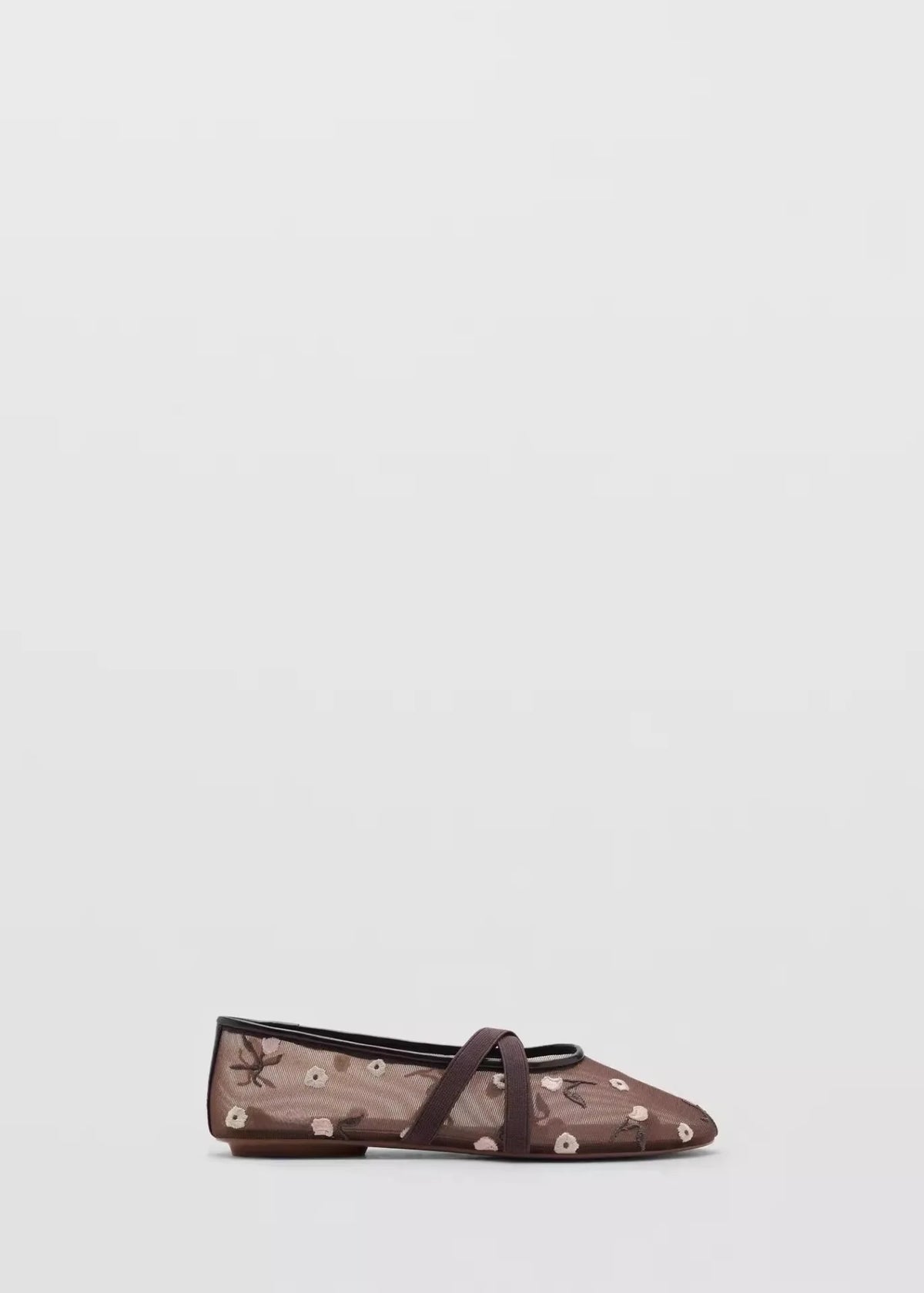 Light Women Ballet Flats - Mary Jane, Embroidered Mesh